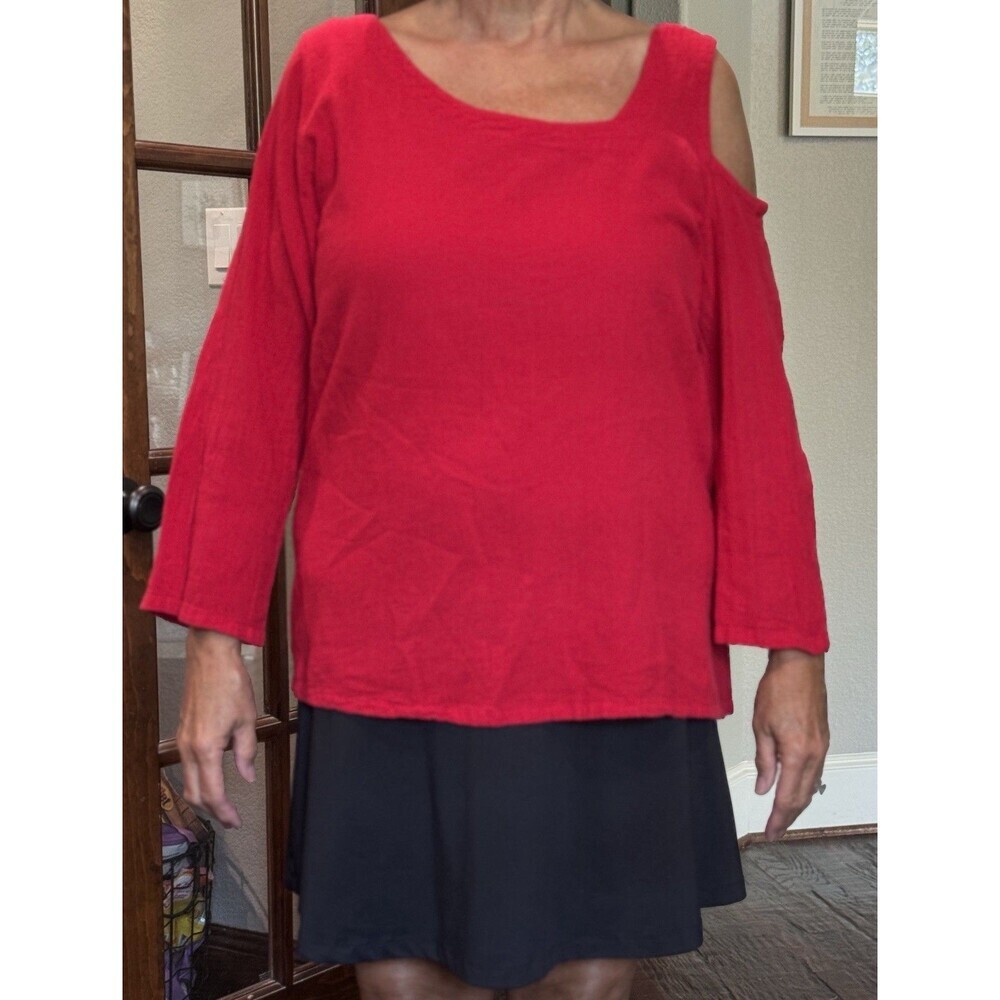 # Oh My Gauze! Red One-Shoulder Tunic Top (M)